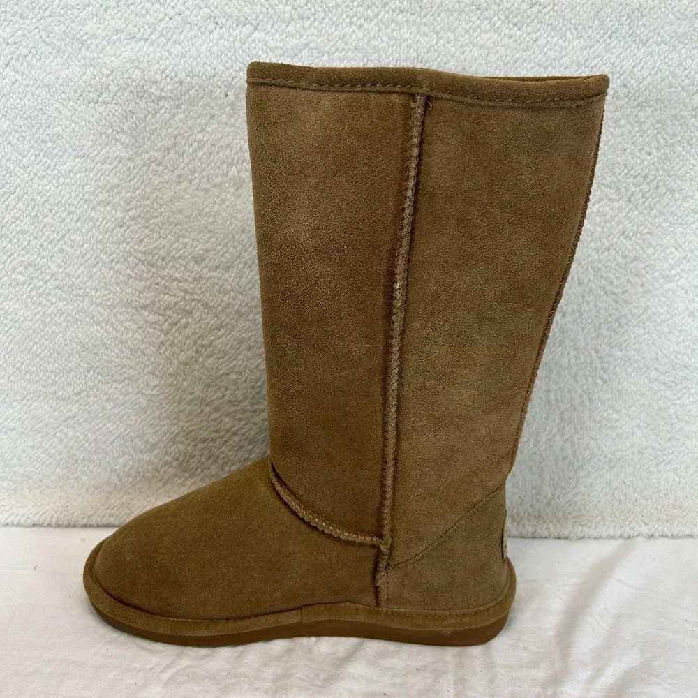 Bearpaw Womens Emma Tall Suede Boots Hickory Brown Faux Fur Lined Size 9 608W